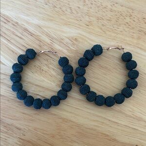 Dark Green Beaded Hoop Earrings